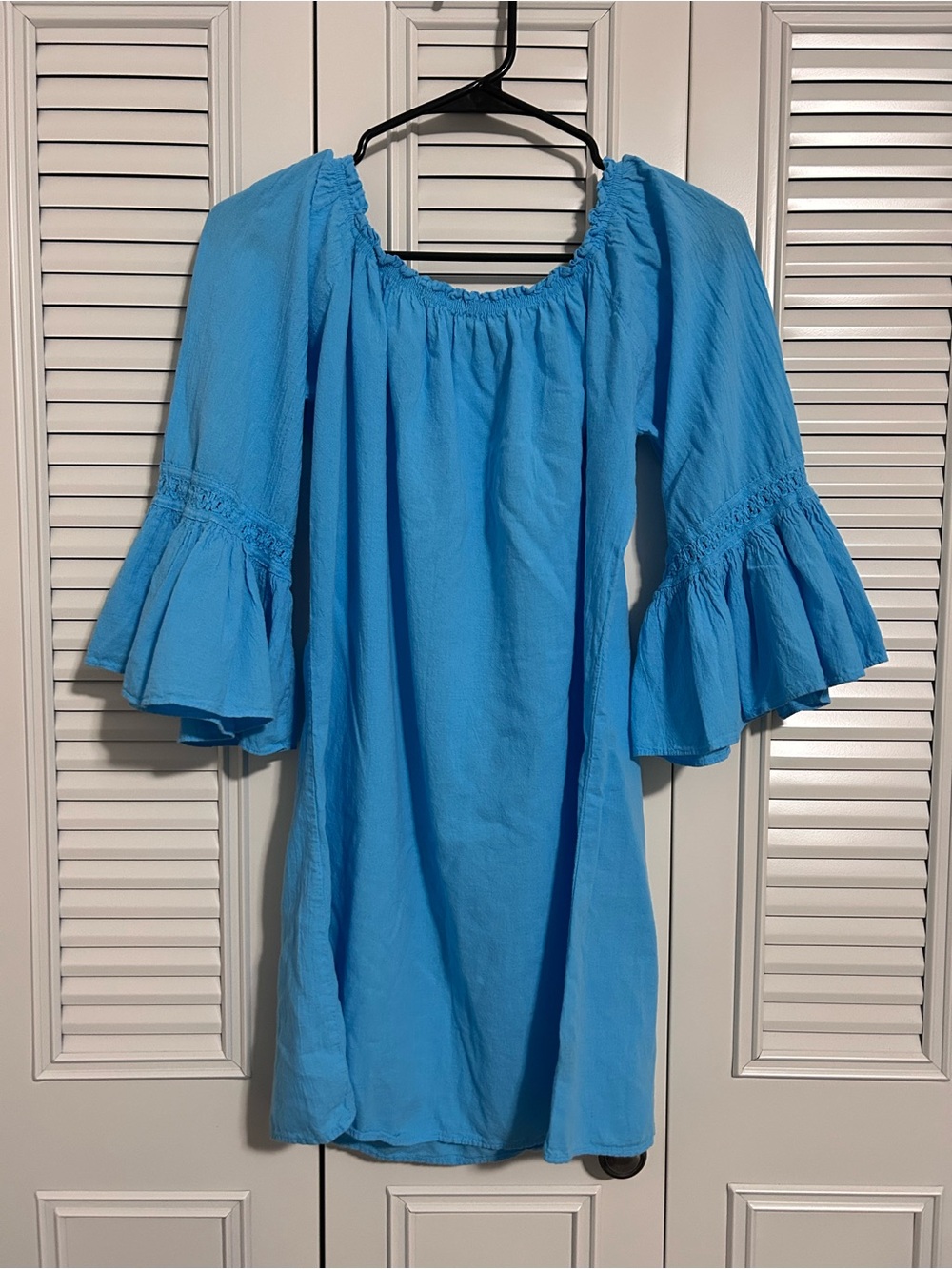 Giocam blue M off shoulder ruffle sleeve tunic dress - Picture 2 of 5